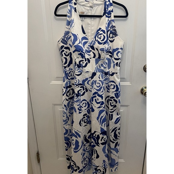 Talbots Dresses & Skirts - Talbots V-neck Blue Floral White Halter Maxi Dress Lined Womens 12